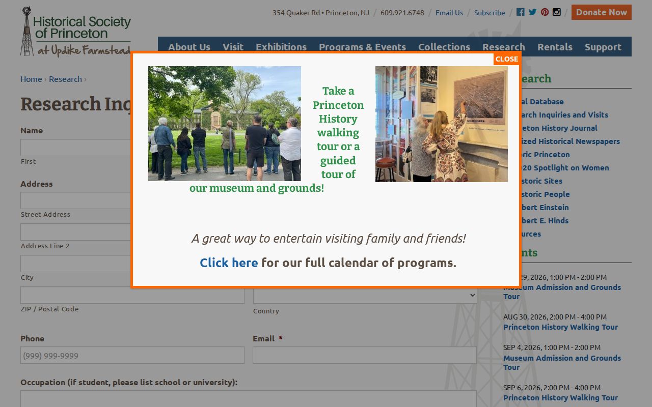 Princeton city directory Historical Society research inquiry form