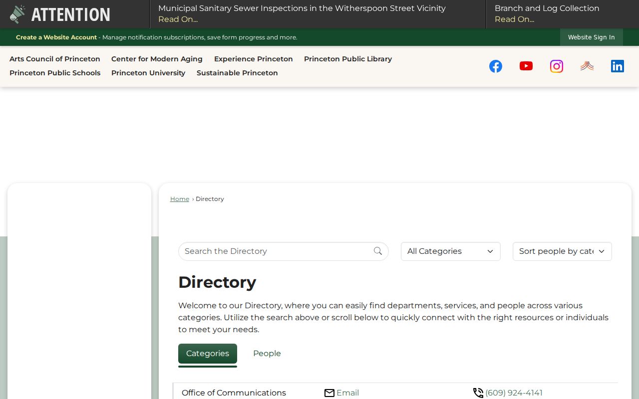 Princeton neighbors municipal department directory