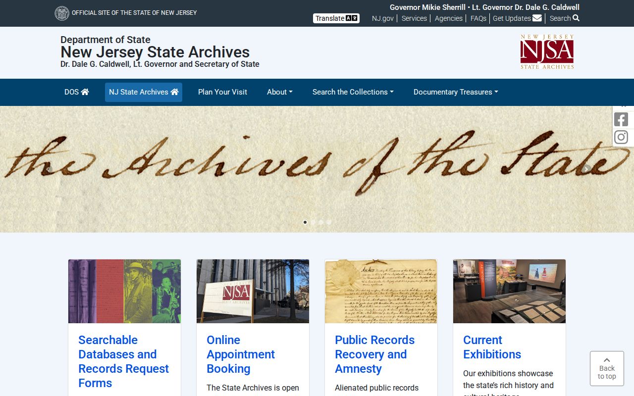 Princeton previous residents New Jersey State Archives research resources