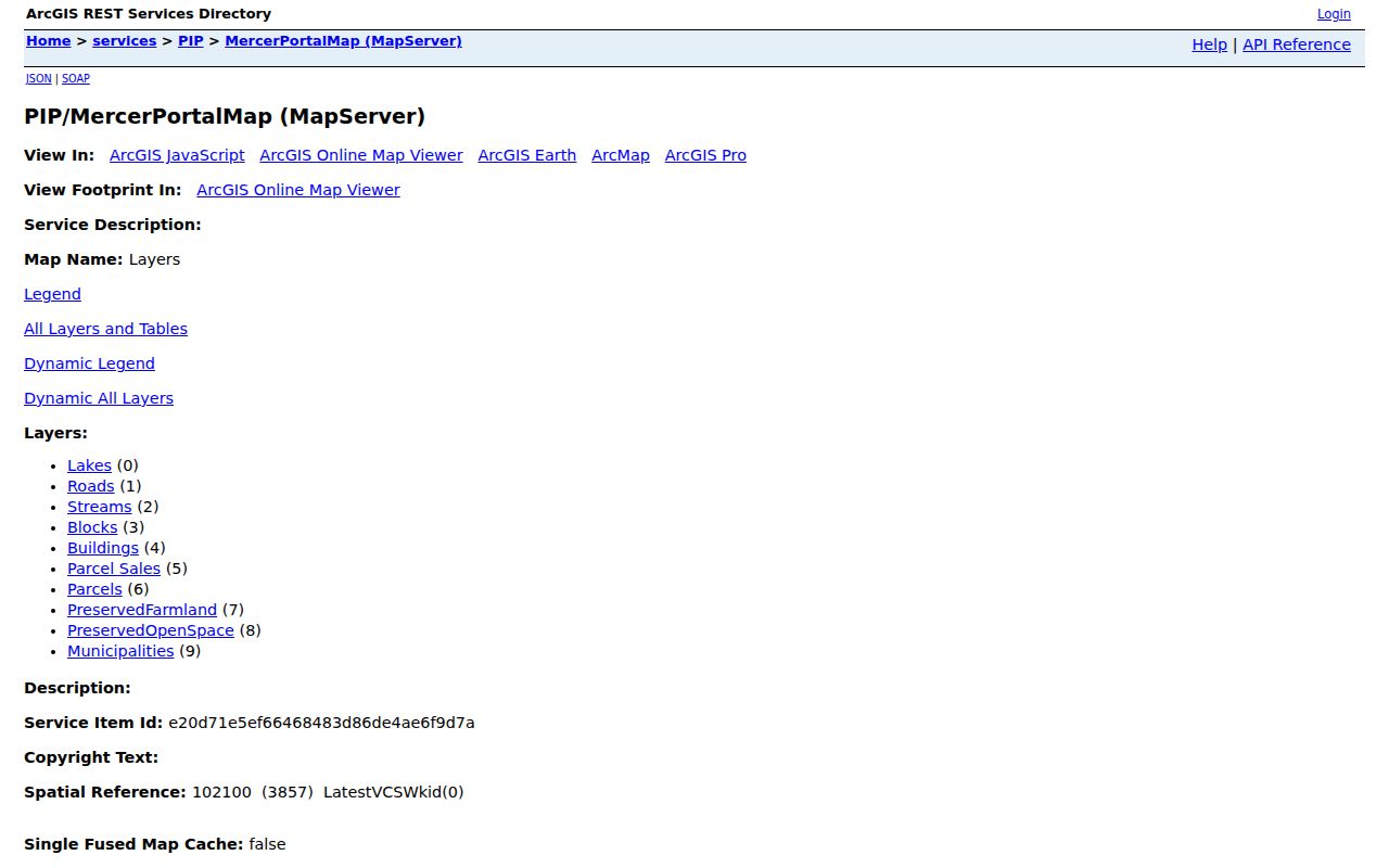 Princeton street directory Mercer parcel MapServer layer list