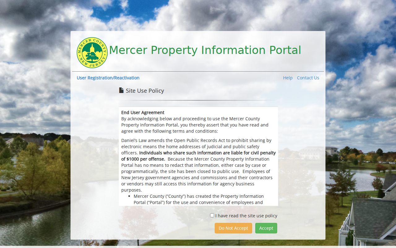 Princeton street directory Mercer PIP Daniel's Law policy notice