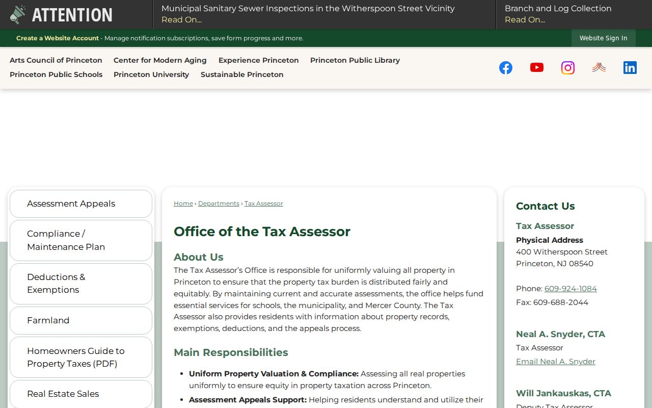 Princeton street directory Tax Assessor property records service page