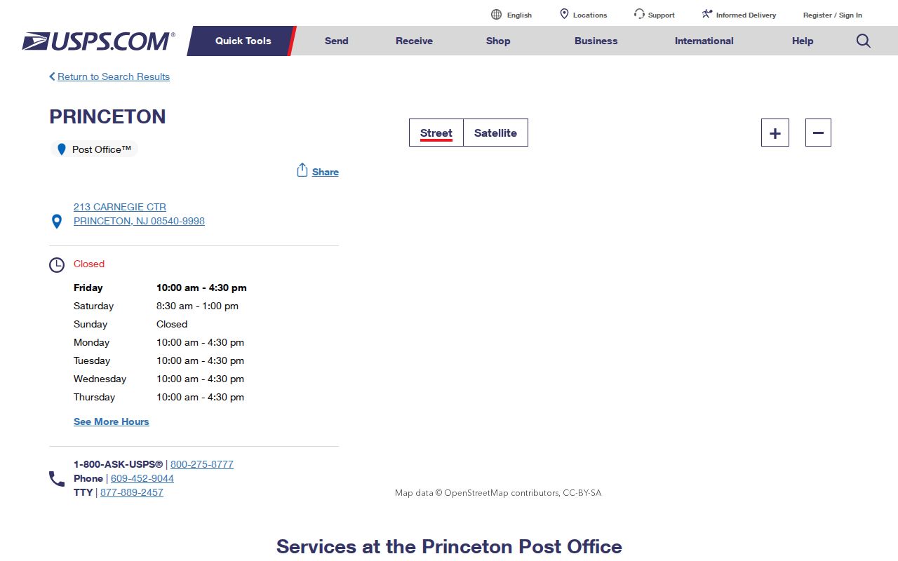 Princeton ZIP code directory USPS Princeton Post Office listing
